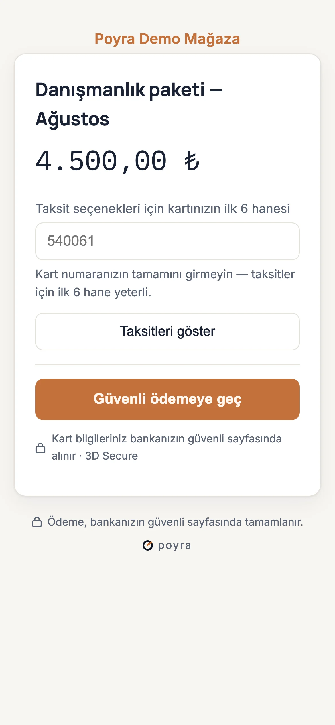 Poyra checkout mobil görünüm